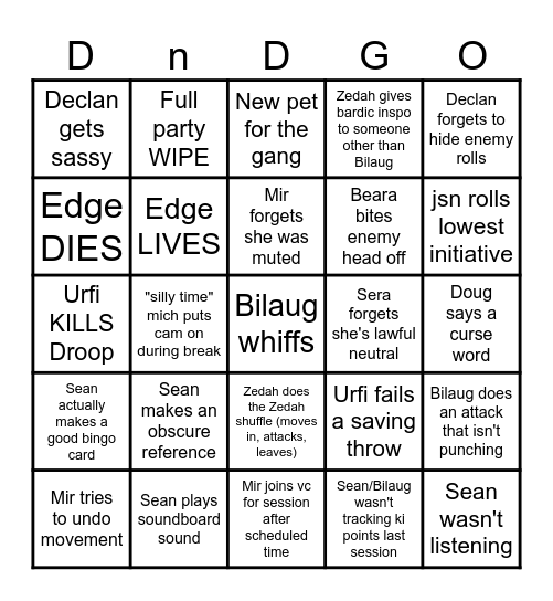 DnD Bingo 2 Bingo Card