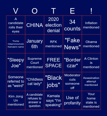 Democrats at McGill Presidential Debate Bingo! Bingo Card