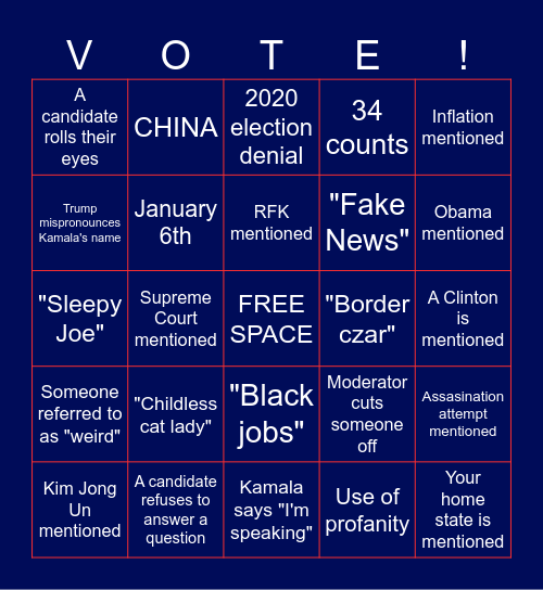 Democrats at McGill Presidential Debate Bingo! Bingo Card