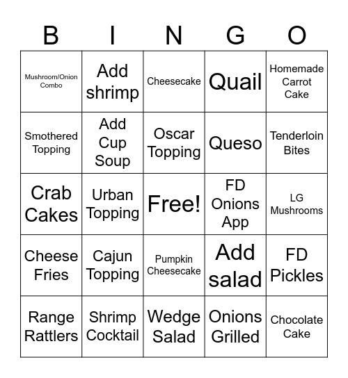 Guest Enhancers Bingo Card