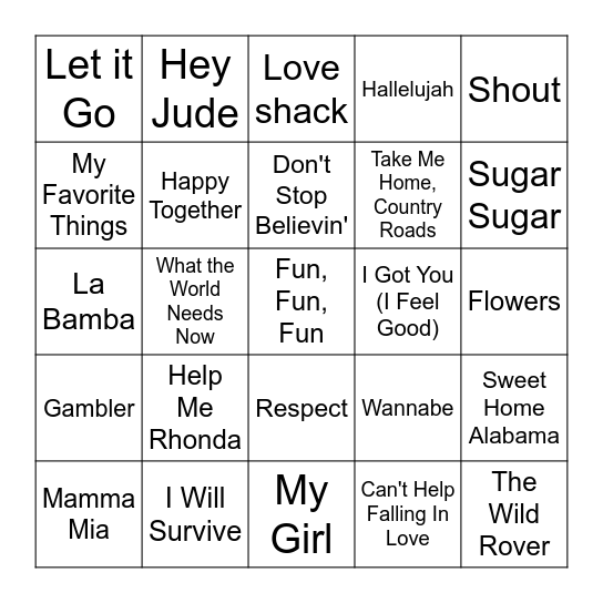 SINGO SING ALONG Bingo Card