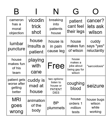 HOUSE MD!!! Bingo Card