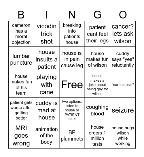 HOUSE MD!!! Bingo Card