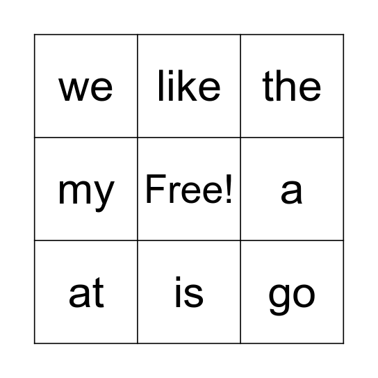 Sight Word BINGO! Bingo Card