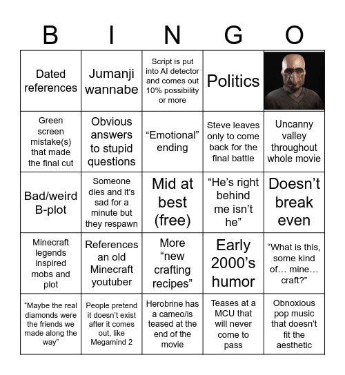 Minecraft Movie Bingo Card Bingo Card