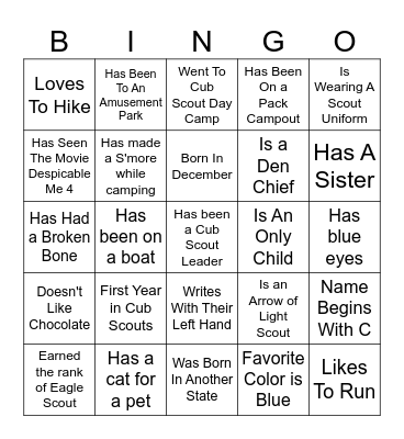 Pack 320 Bingo Card