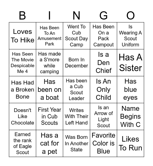 Pack 320 Bingo Card