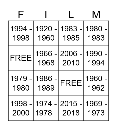 Film Bingo Card