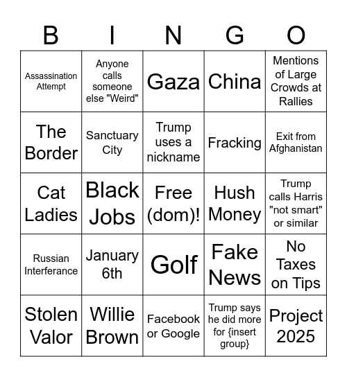 TRUMP BINGO Card