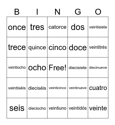 Números 1-30 Bingo Card