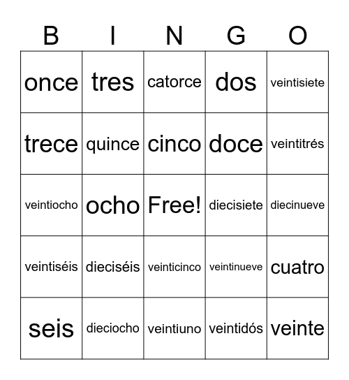 Números 1-30 Bingo Card