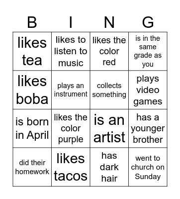Find Someone who Bingo Card