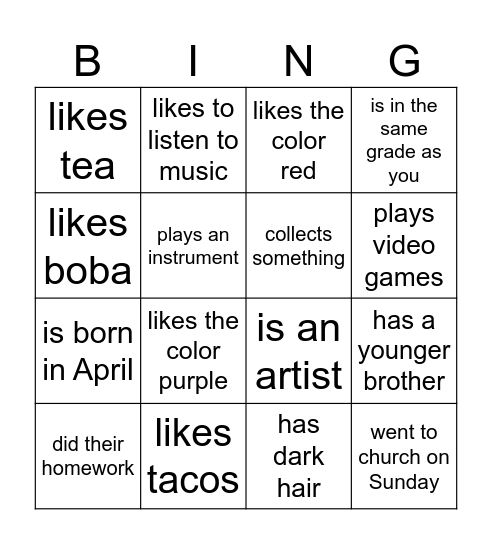 Find Someone who Bingo Card