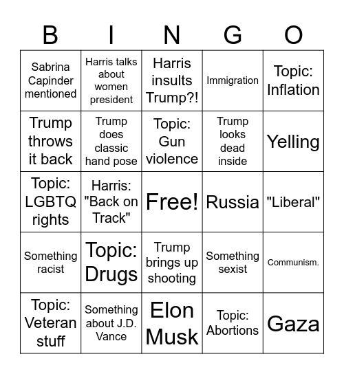 Debate 2024 Bingo Card Bingo Card