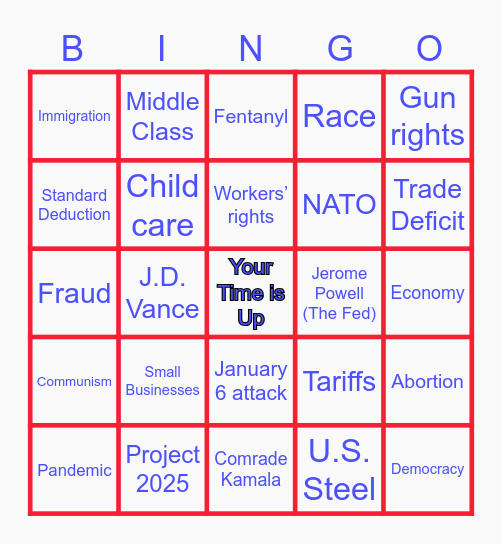 Trump / Harris Debate Bingo Card