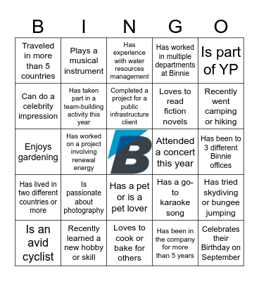 Binnie Human Bingo Card