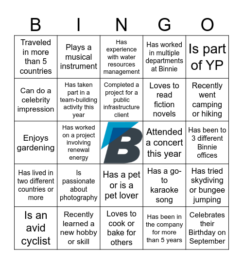 Binnie Human Bingo Card