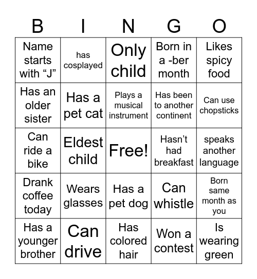 Human Bingo Card