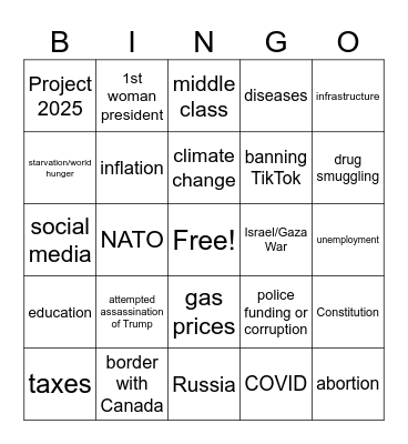 Presidential Debate Bingo Card