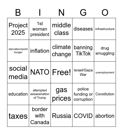 Presidential Debate Bingo Card