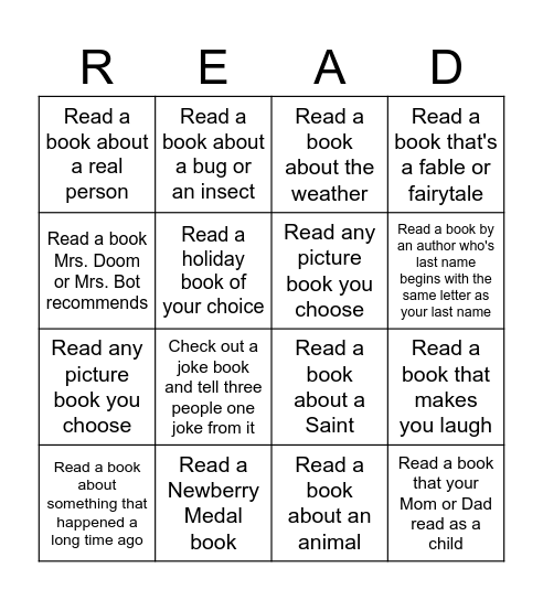 _______________________'s Reading BINGO Card