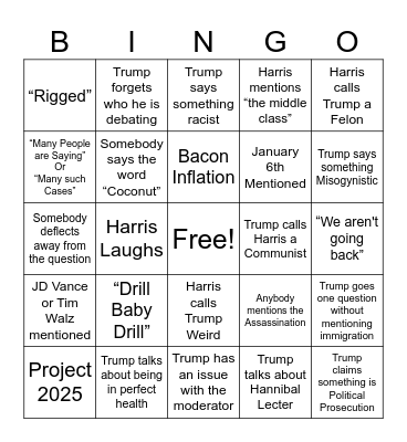 2024 Presidential Bingo Card