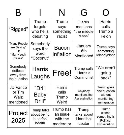 2024 Presidential Bingo Card