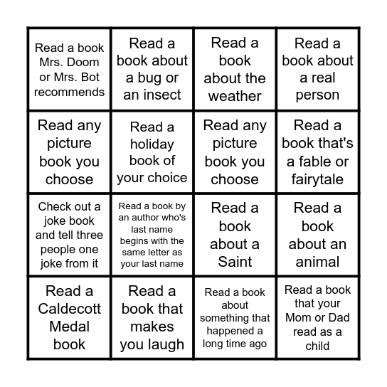 _______________________'s Reading BINGO Card