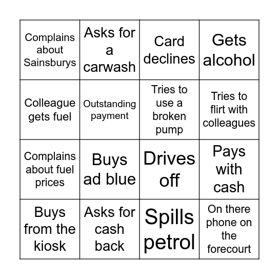 Customer  Petrol bingo Card