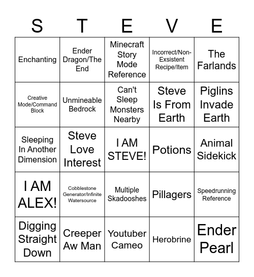 MINECRAFT Movie Bingo Card