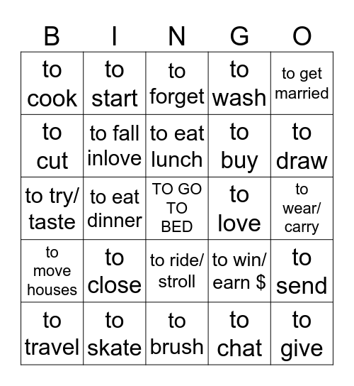 SP 12 "AR" VERB INFINITIVES Bingo Card