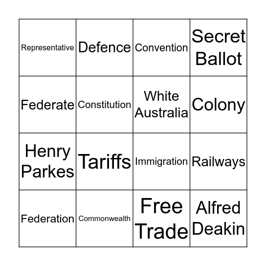 FEDERATION Bingo Card