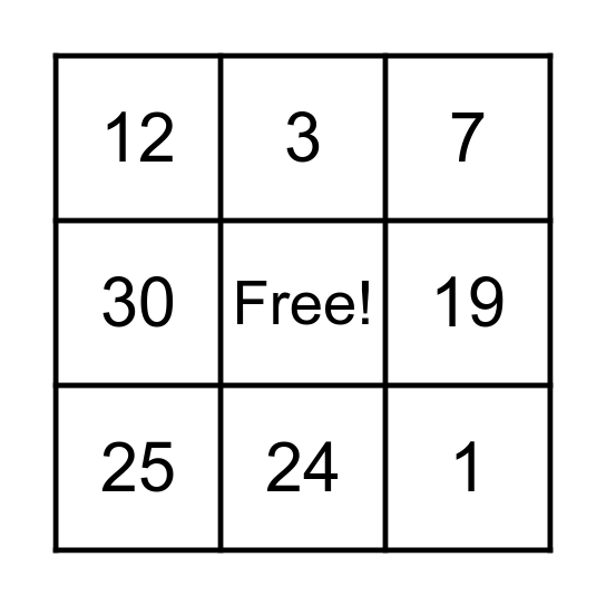 Order of Operations Bingo Card