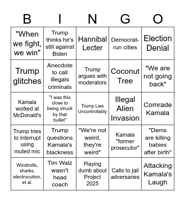 Kamala/Trump Debate 1 Bingo Card