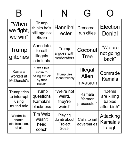 Kamala/Trump Debate 1 Bingo Card