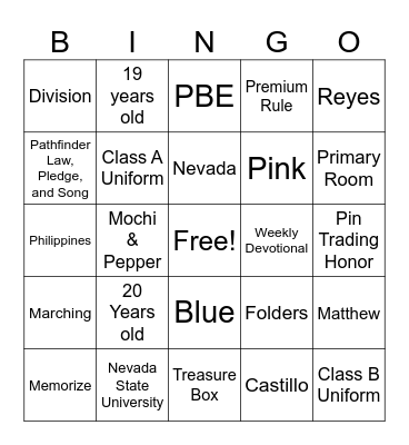 First Day Bingo Card