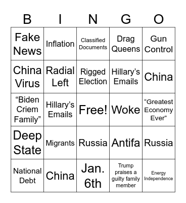 Presidential Debate Bingo Card