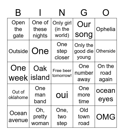 Letter O Bingo Card