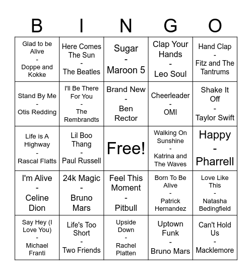 Feelin' Alive Mix Bingo Card