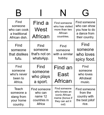 African Students Association Bingo Card