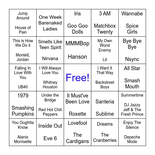90'S LYRIC CHALLENGE Bingo Card