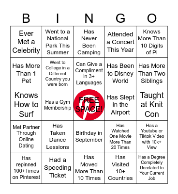 PinfoSec IceBreaker Game Bingo Card