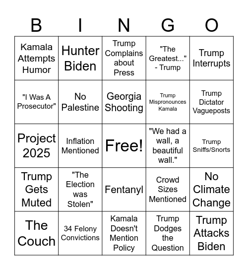 Debate Night Bingo Card