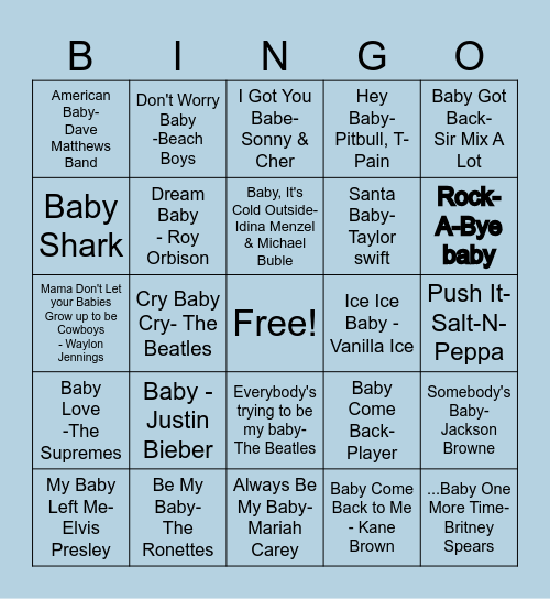 Name that Baby Song Bingo! Bingo Card