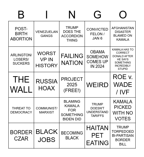 MAYBE NOT RIP AMERICA? 2024 Bingo Card