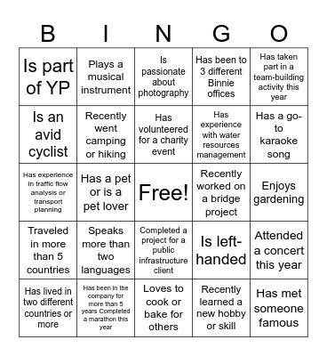 Binnie Human Bingo Card