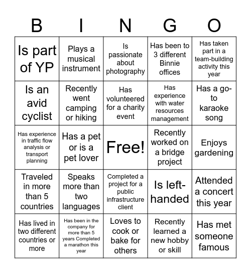 Binnie Human Bingo Card