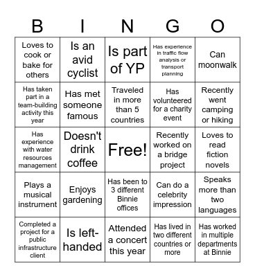 Binnie Human Bingo Card