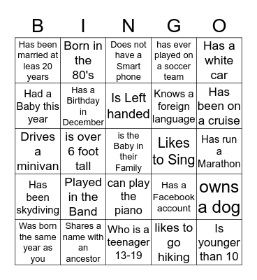Find Someone Who..... Bingo Card