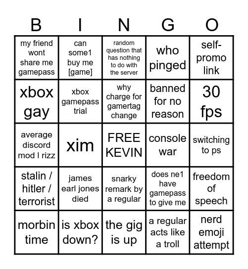 XBOX DISCORD BINGO Card